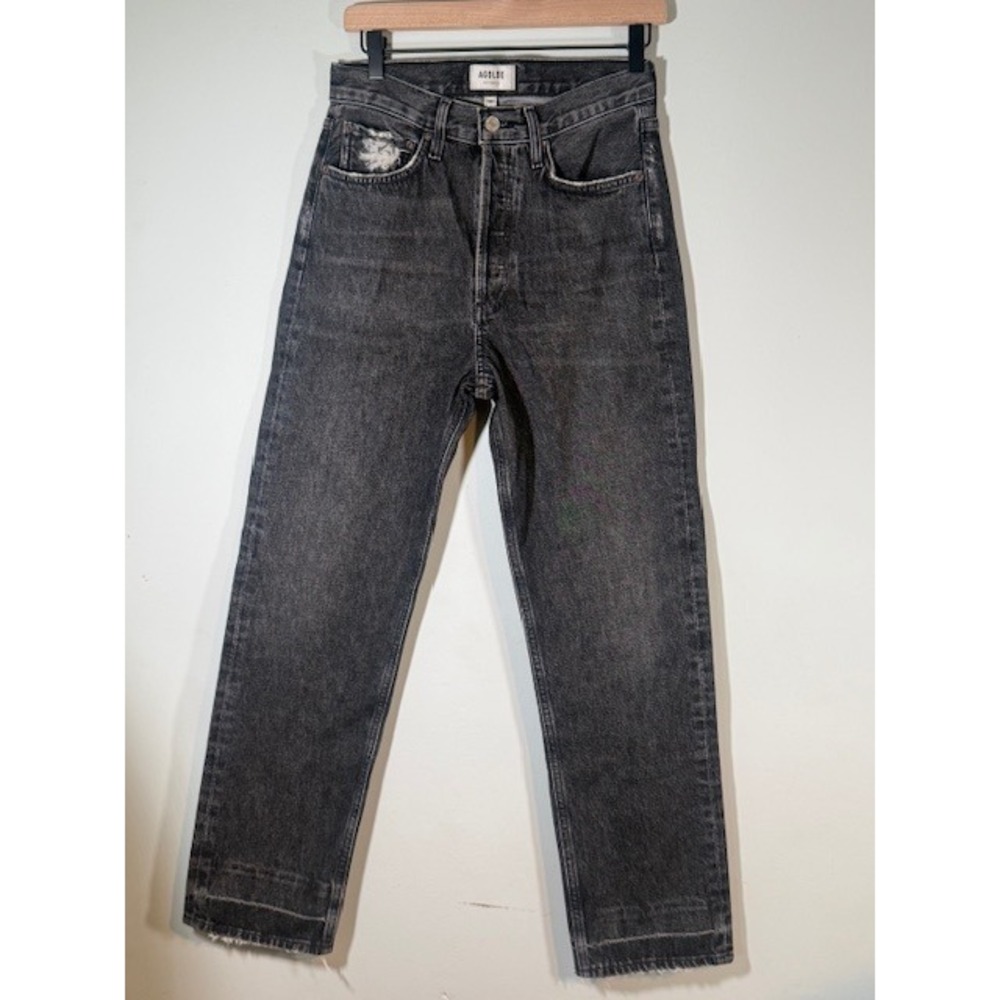 AGOLDE 90s Jean Size 25 Black Wash High Rise Straight Leg Raw Hem Button Fly